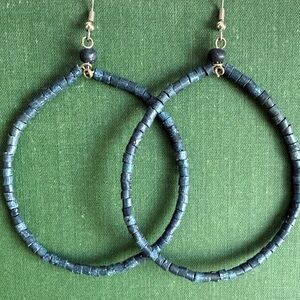 Handmade Navy Beaded Hoop Earrings - Women's   Jewelry